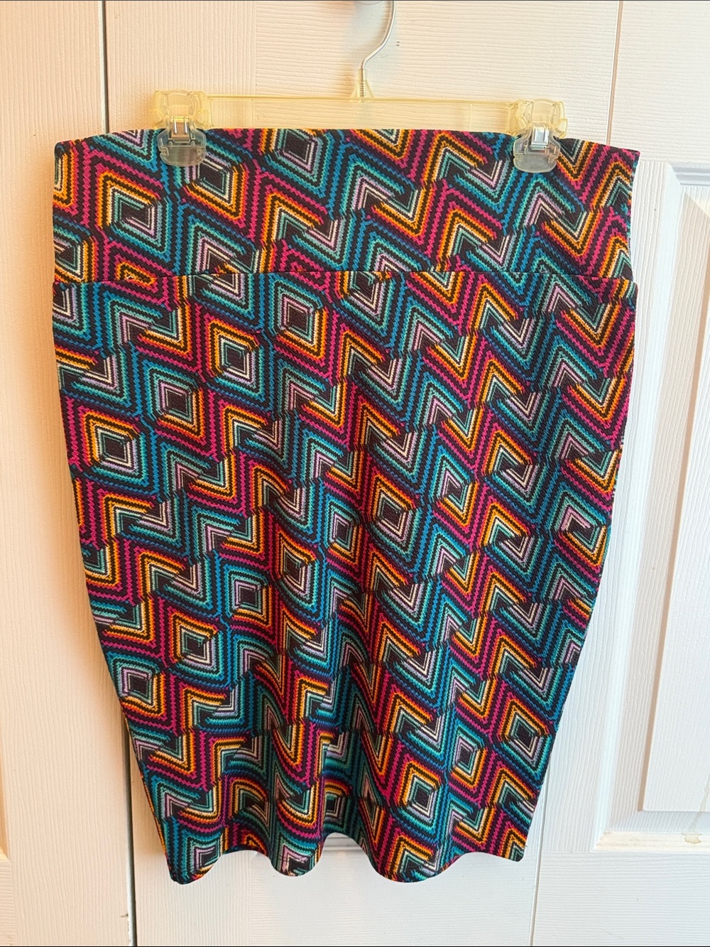 LuLaRoe Vibrant Teal Pink Yellow Orange Geometric Pencil Skirt